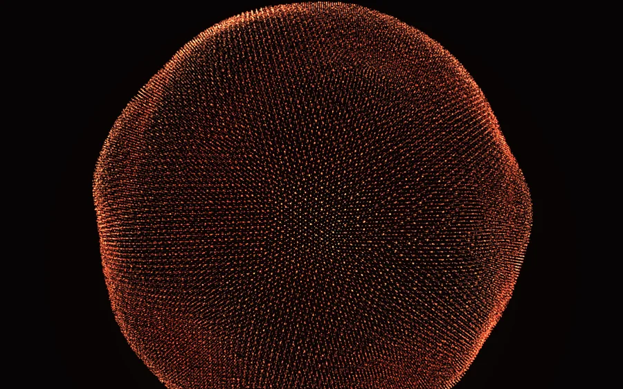 Glowing sphere of red particles